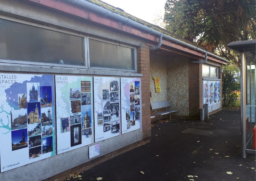 disused toilet block with exhibition materials (image courtesy of Architecture and Design Scotland)